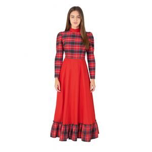 Vintage70s 80s Handmade Red Plaid Holiday HostessTaffeta Maxi Dress Victorian